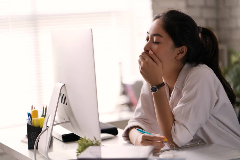 Businesswoman,,Yawned,She,Was,Tired,Of,Working,In,An,Office.