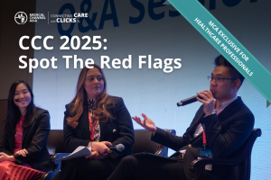 Panel discussion at CCC 2025 featuring healthcare and legal experts sharing insights on ethical and compliant healthcare marketing.